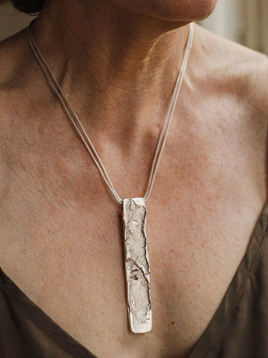 Silver Strata Necklace detail showing artisanal texture