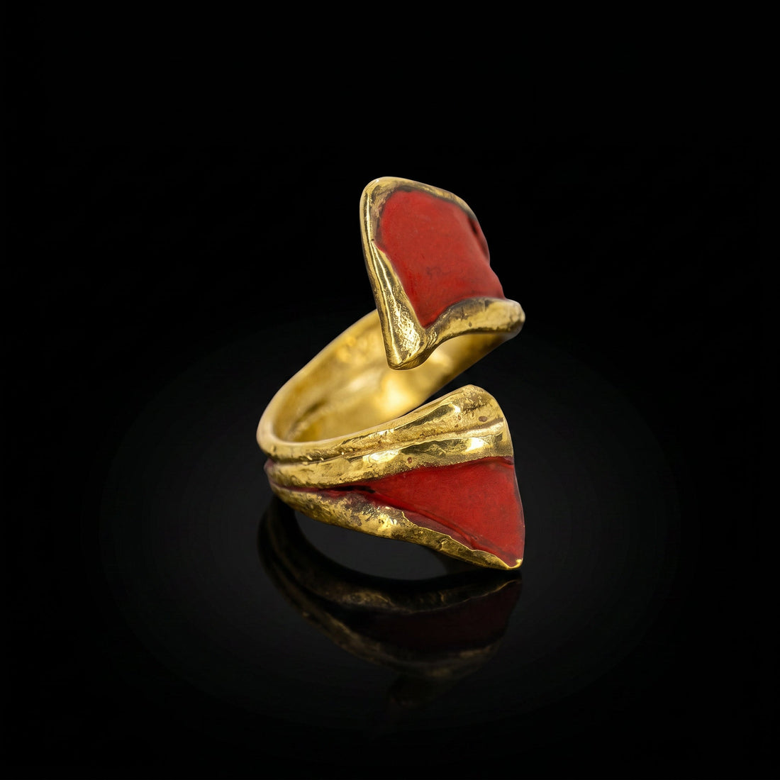 Dark sculptural statement ring by Angels Hoch