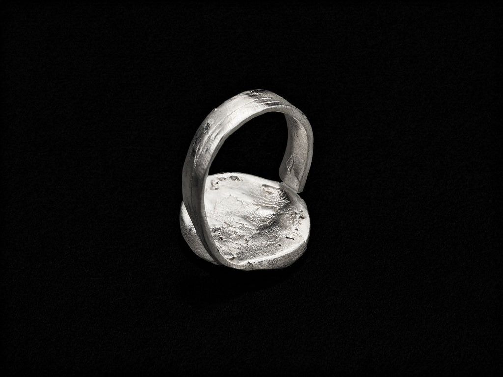 925 sterling silver signet-style ring with oval bezel, underside view