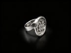925 sterling silver ring with oval druzy-style face, angled top view
