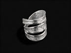 925 sterling silver ring with layered hammered bands, wide open band look