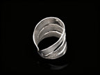 925 sterling silver ring, side view with curved layered bands and open center