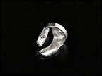Sterling silver ring, curved open band with textured rectangular top detail