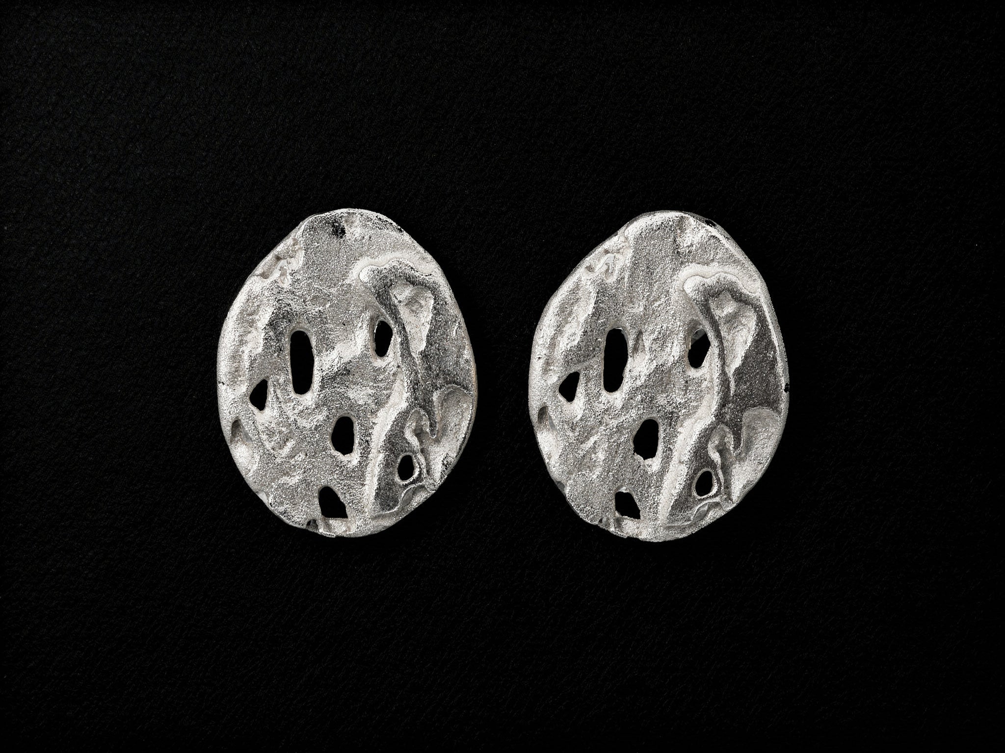 925 sterling silver earrings, hammered oval studs with abstract cutout openings