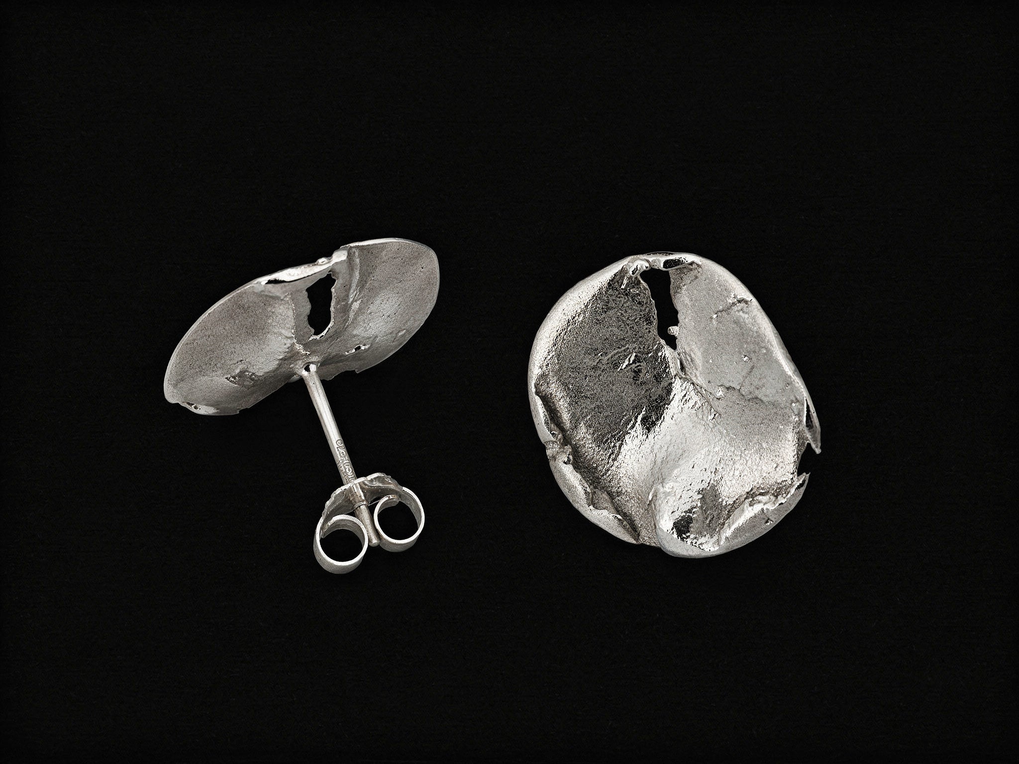 925 sterling silver stud earrings, round textured discs with post and butterfly back