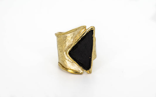 Golden Triangle Ring in gold-plated bronze with sculptural design