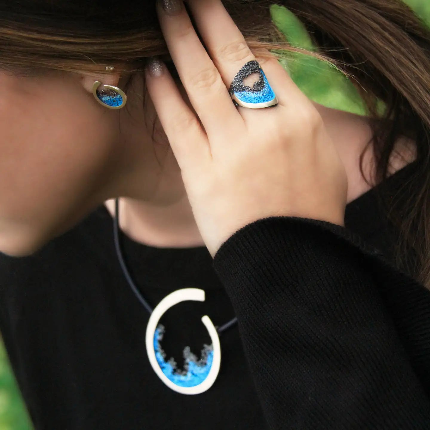 Ocean Ember Earrings detail showing artisanal texture
