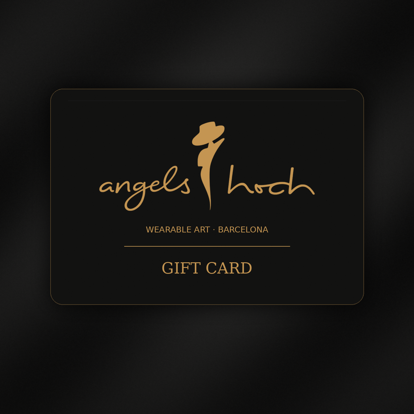 Angels Hoch gift card, black design with gold angel logo and Gift Card text.