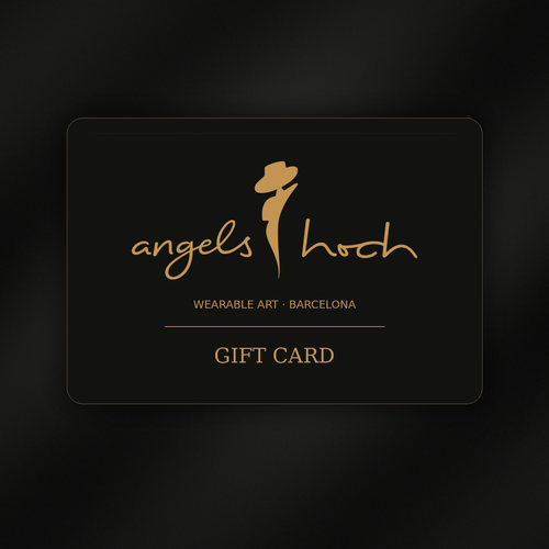 Angels Hoch gift card, black design with gold angel logo and Gift Card text.