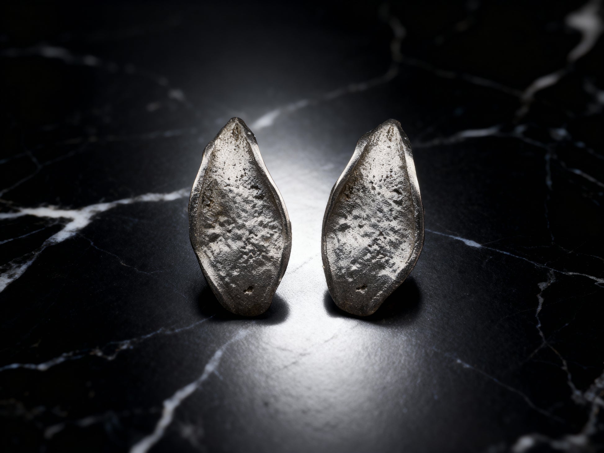 Silver Echo Earrings detail showing artisanal texture