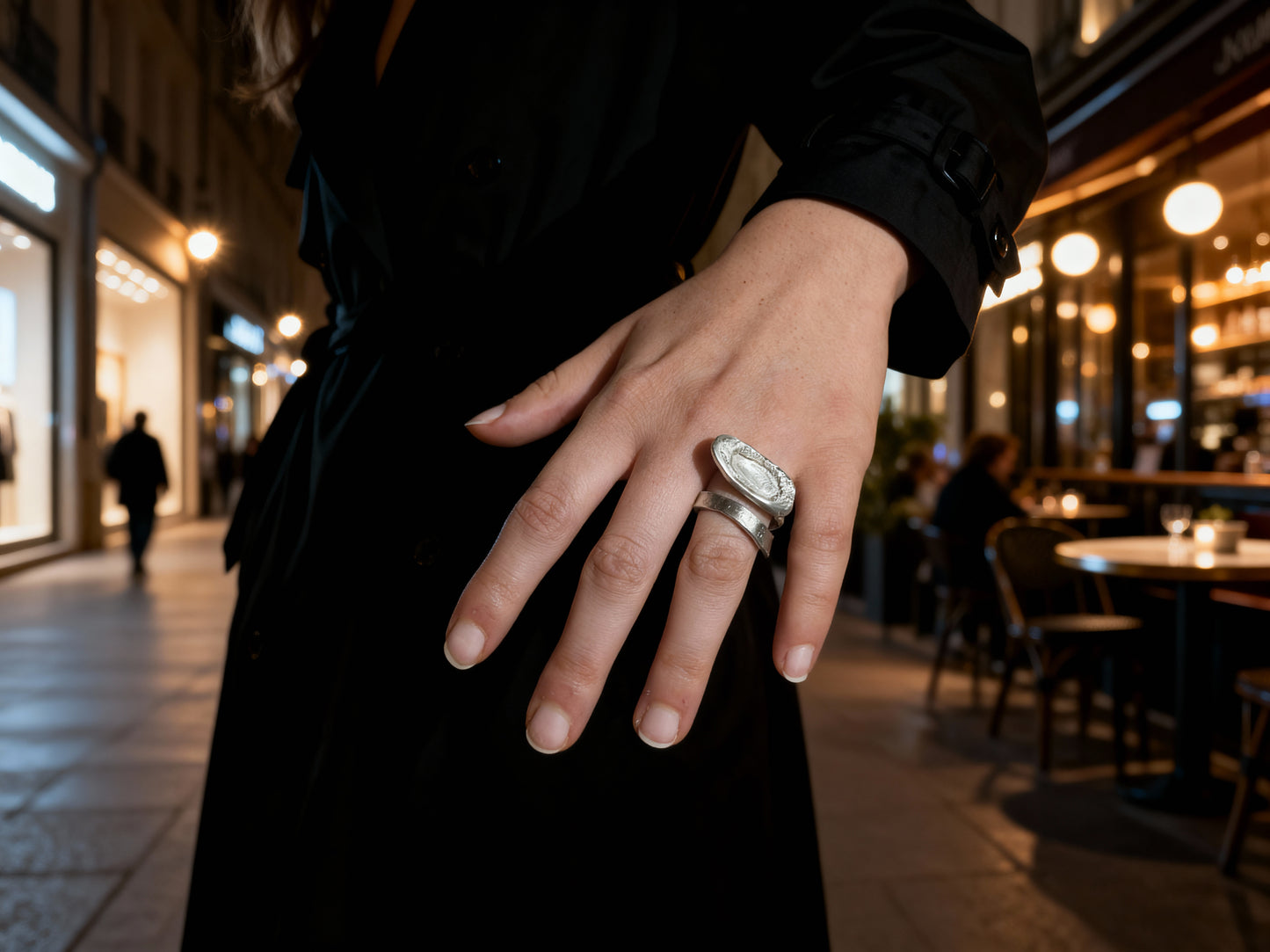 Silver Echo Ring side view with sculptural profile