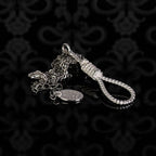 Silver rope pendant necklace with round stamped charm and braided teardrop loop