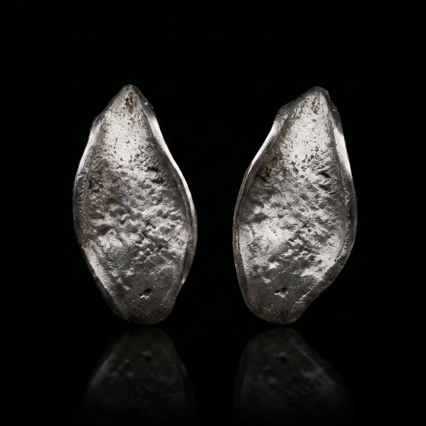 Silver Echo hammered teardrop earrings, textured silver finish, with pierced backs