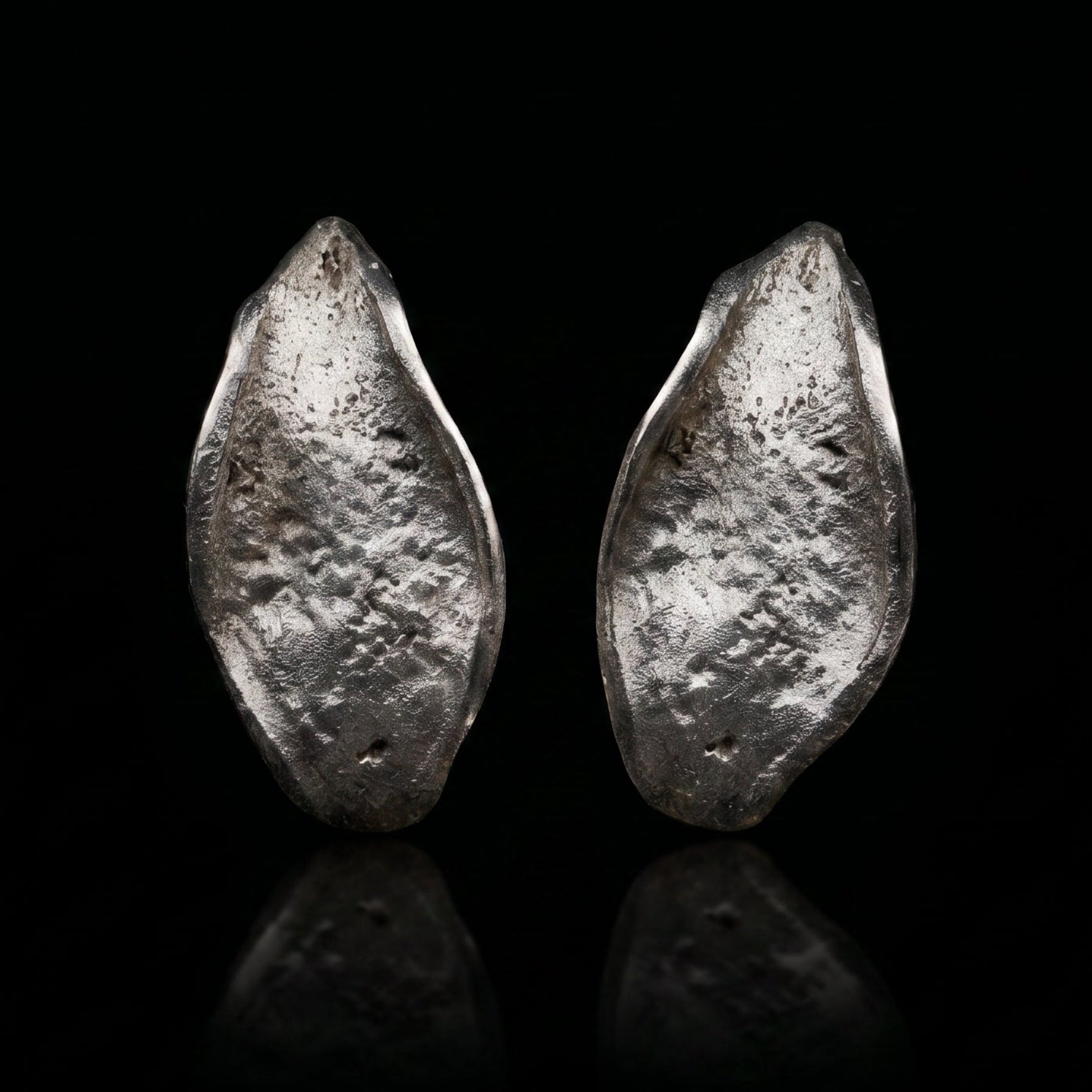 Silver Echo hammered teardrop earrings, textured silver finish, with pierced backs