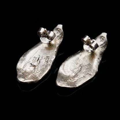 Textured teardrop silver drop earrings with small top post and clasp