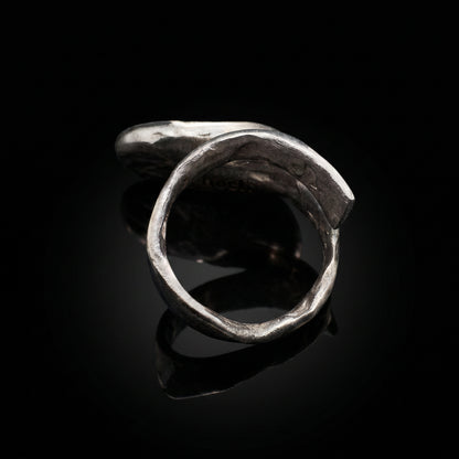 Silver-tone open oval ring band with curved silhouette