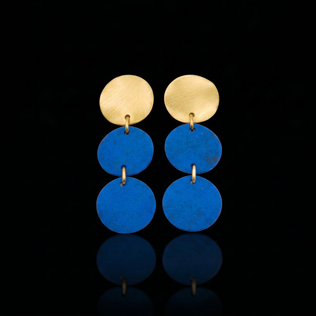 Arracades de triple moviment daurades amb tres discs blaus