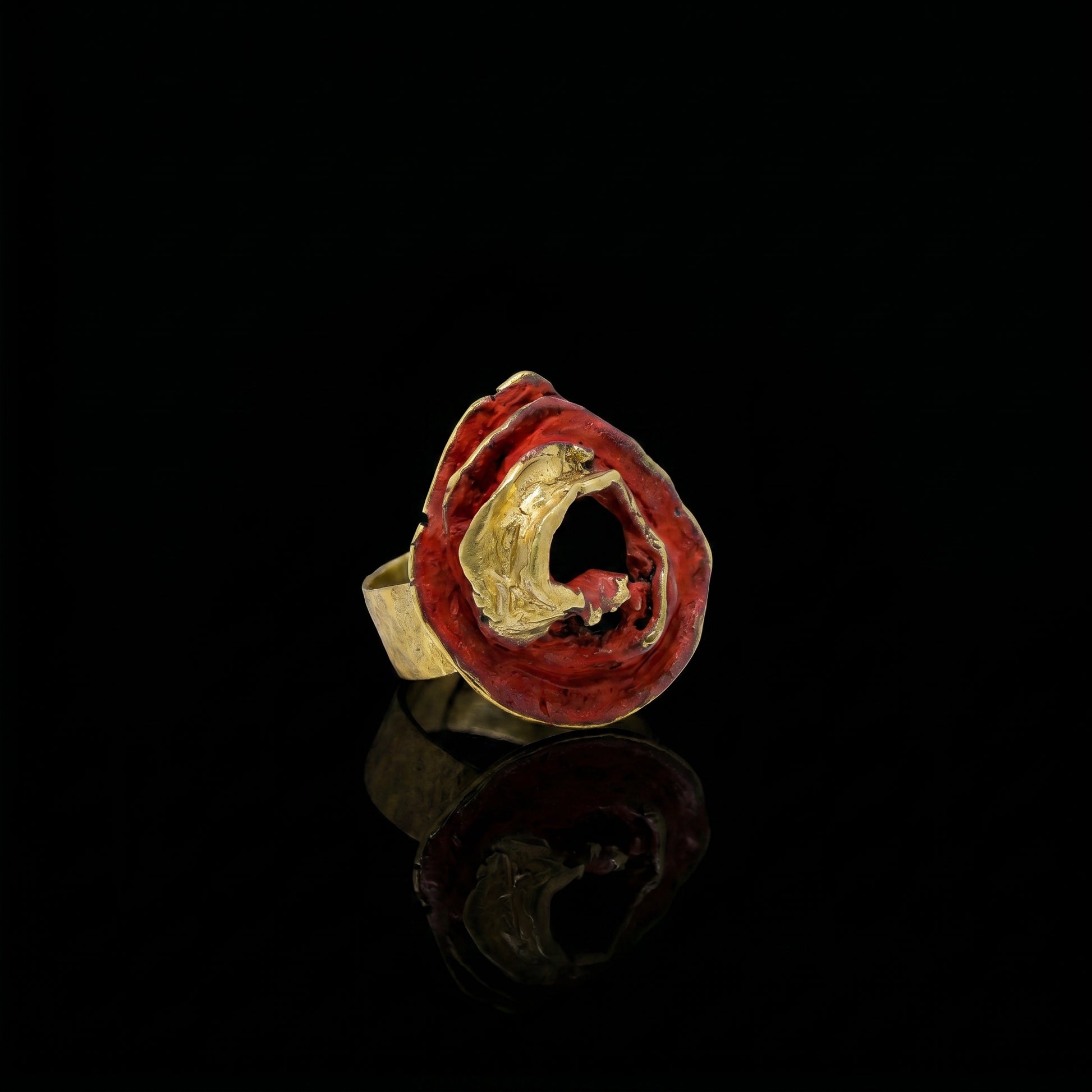 Ona Viva Ring with gold-tone bezel and red resin oval center