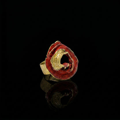 Ona Viva Ring with gold-tone bezel and red resin oval center