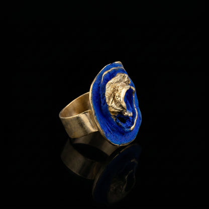 Ona Viva Ring gold-tone band with blue resin oval center