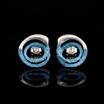 Trace hoop earrings with blue textured rings and silver posts