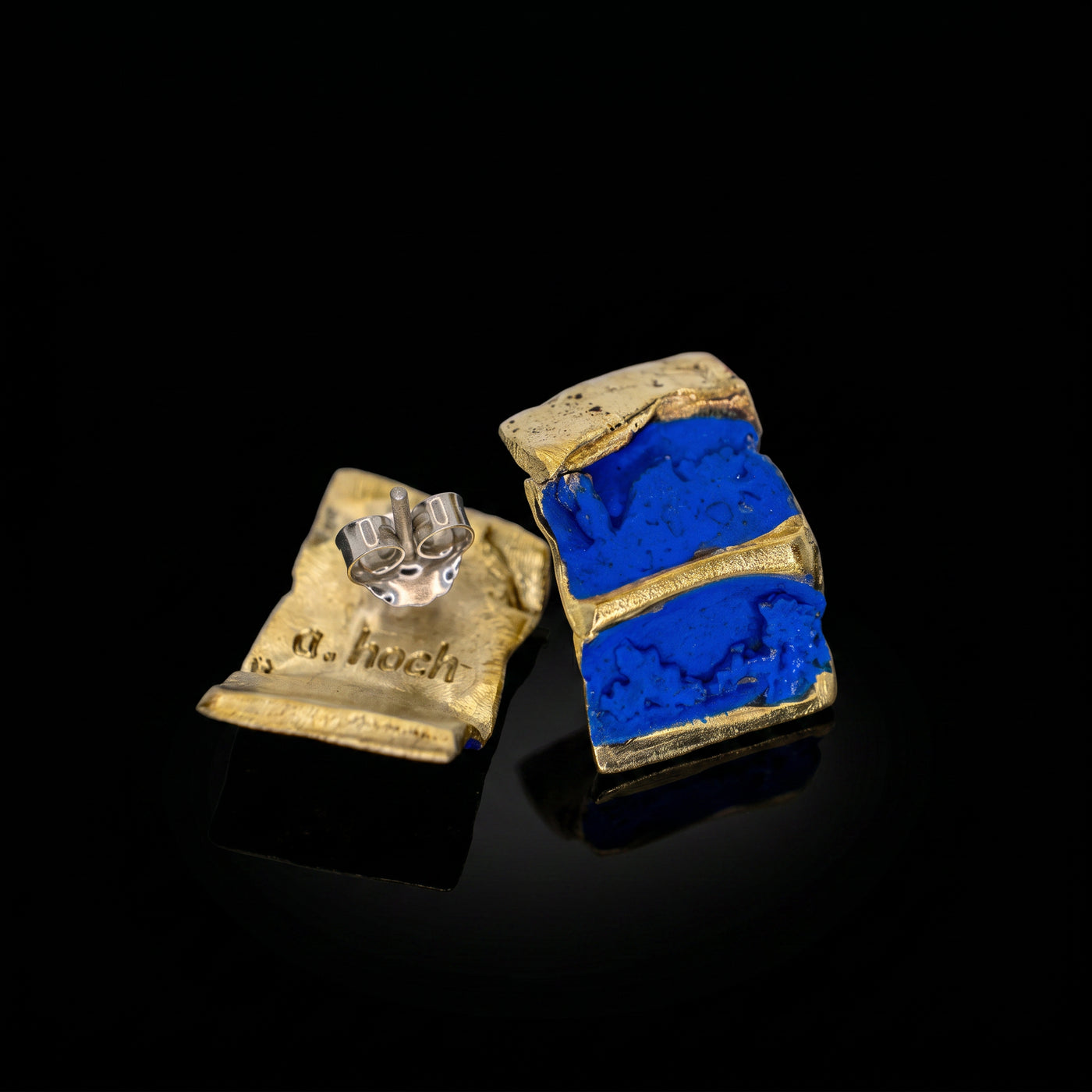 Terra Fragments earrings: blue turquoise stone with gold frames