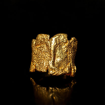 18K Terra Viva ring in textured gold, thick wide band with curved open interior